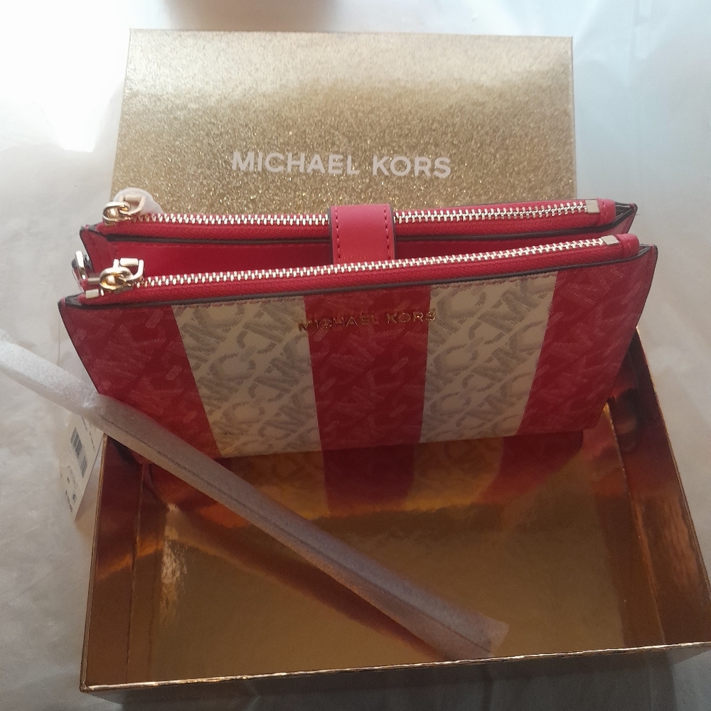 Michael Kors Double Zip Wristlet Wallet In Pink(Sale Firm NWT Holds Most PHONES